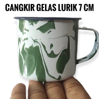 Gelas kopi minum aesthetic viral cangkir enamel jadul ukuran 7 cm motif Lurik Kitchenware