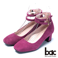 bac台灣製造 嚴選真皮瑪莉珍高跟鞋-紫紅