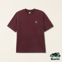 Roots男裝-城市悠遊系列 刺繡大R厚磅有機棉短袖T恤-酒紅色