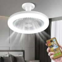 Optional Base or Hanging Line Three Color LED Lamp Fan E27 Screw Lamp Ceiling Fan with Remote Control for Bedroom Living Room