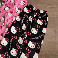 Fashion Cartoon KT Cat Flannel Pajama Pants for Women, Autumn and Winter Thickened and Warm Casual H