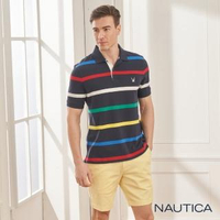 【NAUTICA】清新細條紋短袖POLO衫(深藍)