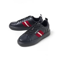 Sepatu BALLY BENNYS STRIPE RED BLACK LEATHER SNEAKER 100% ORIGINAL 43