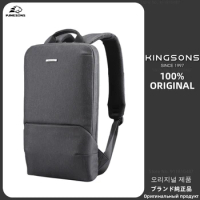 Kingsons New Unisex Backpacks Thin 15'' Laptop Men Business Backpack Office Work Bags Fashion Gray Ultralight Schoolbag With USB
