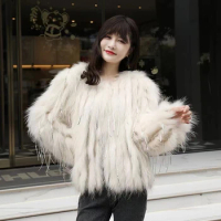 Hot-selling fashion high-end new real raccoon fur weave fur coat for women autumn and winter raccoon fur Women's coat