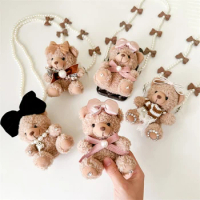 Creative Small Bear Keychains For Bag Pendant Cute Brown Bear Doll Plush Keychain Sweet Bow Teddy Bear Kawaii Stuffed Keychain