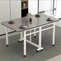 餐桌 折疊桌子實木超薄家用小戶型免安裝簡易飯桌可伸縮移動多功能餐桌-快速出貨