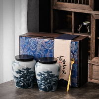 青花瓷陶瓷茶葉罐禮盒三兩半斤密封儲物罐茶葉包裝禮盒送禮批發