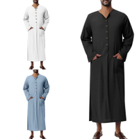 Malaysia Arab Timur Tengah Lapang Butang Warna Solid Lengan Panjang Saku Longgar Jubah Panjang Pakaian Lelaki