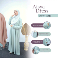 Aisya Dress Gamis Dress Wanita Muslimah Syar'i Warna Sage Polos Wudhu Friendly by Azrani Hijab