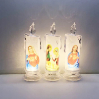 Jesus Virgin Christ Candle Lamp Romantic Tealight Electronic Flameless LED Devotional Prayer Candles Light Religious P15F