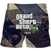 2022 Summer New Men Shorts GTA 5 Grand Theft Auto Game 3D Print Drawstring Pockets Short Pants High Quality Short Homme