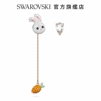 SWAROVSKI 施華洛世奇 Zodiac Rabbit 水滴形耳環, 非對稱設計, 兔子和紅蘿蔔, 漸層色, 鍍玫瑰金色調