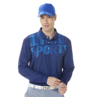 【Lynx Golf】男款吸濕排汗機能個性潮流LOGO字樣印花長袖POLO衫(丈青色)