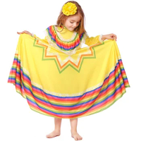 Kids Mexico Costume Dress Colors Mexican Girl Senorita Dance Cinco De Mayo Fiesta Dress