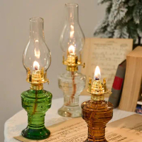 Rustic Oil Lamp Lantern Vintage Glass Kerosene Lamp Chamber Oil Lamps for Indoor Use Home Decor Lighting Oil Lantern