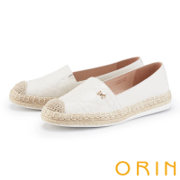 【ORIN】外露縫線羊皮麻編底休閒鞋(白色)