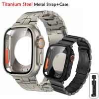 Titanium Strap+Case for Apple Watch Band 44mm 45mm 40mm 41mm Change To Ultra Steel Metal Turning Into Ultra 49mm Iwatch 8 7 6 5
