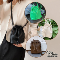 Bliss BKK 抽繩束口軟皮革手機包 肩背包 隨身包 縮口包 附贈防塵袋(4色可選)