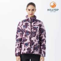【Hilltop 山頂鳥】女款印花超潑水保暖蓄熱羽絨外套 PF22XF15 粉