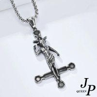 【Jpqueen】撒旦山羊逆十字架中性鈦鋼長項鍊(銀色)