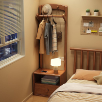 【限時優惠】全實木衣帽架床頭柜掛衣架一體臥室床邊柜現代簡約小型收納置物架