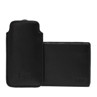 HUGO BOSS 壓紋牛皮零錢袋折疊短夾 黑-附IPHONE5手機保護套(50248917-001)