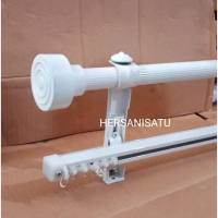 2 3Meter Besi Gorden Double Fullset Batang Hordeng Ganda Rel Vitrase - 75cm, Putih Garis