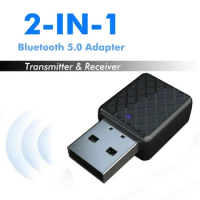 USB Bluetooth 5.0 Transmitter Receiver Mic 2 in 1 EDR Adapter Dongle 3.5mm AUX for TV PC Headphones Home Stereo Car HIFI Audio