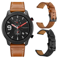 Leather Watchband for Huami Amazfit GTR 47mm 42mm Wrist strap For Amazfit Stratos 3 2 2S /Amazfit Pace Band Bracelet Brown Black