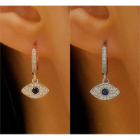 Zircon Ear Evil Eye Hoop Earrings ต่างหู Evil Eye แบบห่วง งานสแตนเลส ใส่อาบน้ำได้ สินค้าจากตุรกี คํา