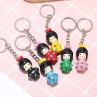 1pcs Mixed Color Japanese Kimono Girl Keychain Cartoon Doll Keychain Puppet Key Chain Girls Keyring