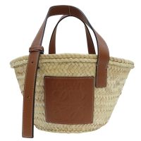 【二手名牌BRAND OFF】LOEWE 羅威 米色 編織 棕櫚葉 水桶包