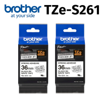 【2入組】brother TZe-S261 超黏性護貝標籤帶 ( 36mm 白底黑字 )
