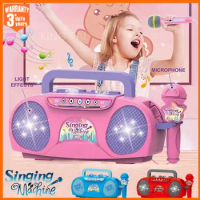 Kids Microphone Karaoke Machine Music Instrument Toys with Light Indoor Outdoor Travel Educational Toy Gift for Girl Boy Child