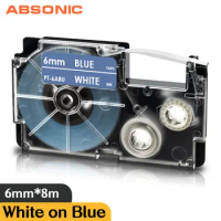 6mm Label Tape Compatible Casio Label Maker XR-6ABU XR6ABU White on Blue Printer Ribbon for Casio Label Maker KL-G2 KL-130 KL-60