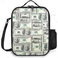 Dollar Bills with The Portrait of Ben Franklin Money Insulated Lunch Bag for Women Men Leakproof Soft Lunch Cooler Box for Work