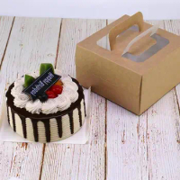 100pcs/lot 4 Inch Cake Box with Window Handle Kraft Paper Cheese Cake Box Kids Birthday Wedding Home Party Supply Wholesale