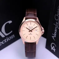 JAM TANGAN ALEXANDRE CHRISTIE AC 1026 / AC1026 LEATHER ORIGINAL - silver black brown rosegold