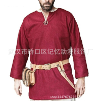 Mens Viking Horse Riding Coat Outerwear Knotted Ornaments Medieval Long-Sleeved Shirt Renaissance Me