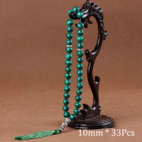 10mm Green Malachite Stone Bracelets Tassel Pendant 33 Prayer Beads Islamic Muslim Tasbih Allah Mohammed Rosary For Women Men
