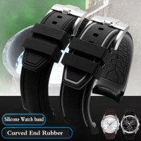 Curved End Rubber Silicone Watch band Fit For Tissot T035 T035617 CITIZEN Soft Strap Butterfly Buckle Wrist Bracelets 23mm 24mm