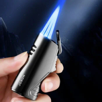 JOBON Triple Torch Jet Metal Lighter Lighter with Cigar Cutter Visible Beam Windproof Flame Men's Accessories Gadgets