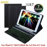 Kemile Case For iPad 2018 9.7 Air 2 9.7 Case W pencil holder Backlit Bluetooth keyboard Smart Stand Cover for iPad Pro 9.7 Case