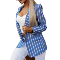 2023 Autumn and Winter New Women's Blazer Jacket Striped Printed Lapel Open Front Blazer For Femme Ladie Office