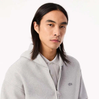 【LACOSTE】男裝-袋鼠口袋拉鍊連帽外套(灰色)