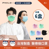 【Philo 飛樂】佳和&amp;亞比斯成人醫用口罩 台灣製雙鋼印 50入*6盒(5色任選)