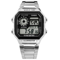 CASIO 卡西歐復古方形計時碼錶不鏽鋼手錶-灰黑色/40mm