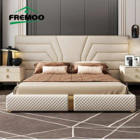 Luxury King Size Bed Frame Big Headboard Bedroom Furniture Designer Leather Double Bed Home Furniture