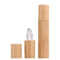 500pcs/lot 3ML 5ML10ml Natural Bamboo Refillable Empty Essential Oil bottle Perfume Steel Roller Ball glass Bottle